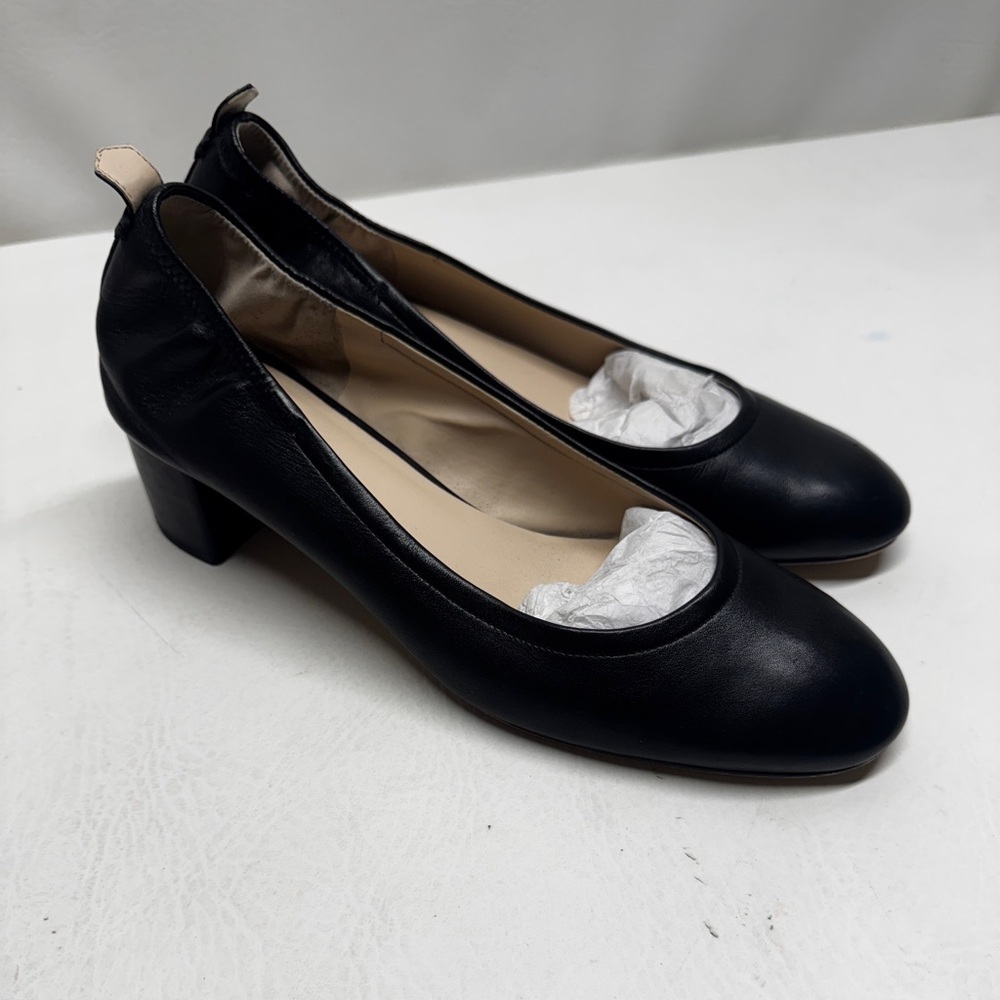 Cole Haan Womenβs 50 mm Aviana Black Leather Pumps Block Heel Round Toe Shoe 9.5